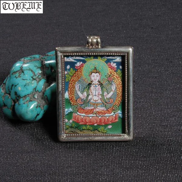 Непальская ручная работа серебро 925 пробы 4 подвеска с avalokiteshvara тибетская тангка
