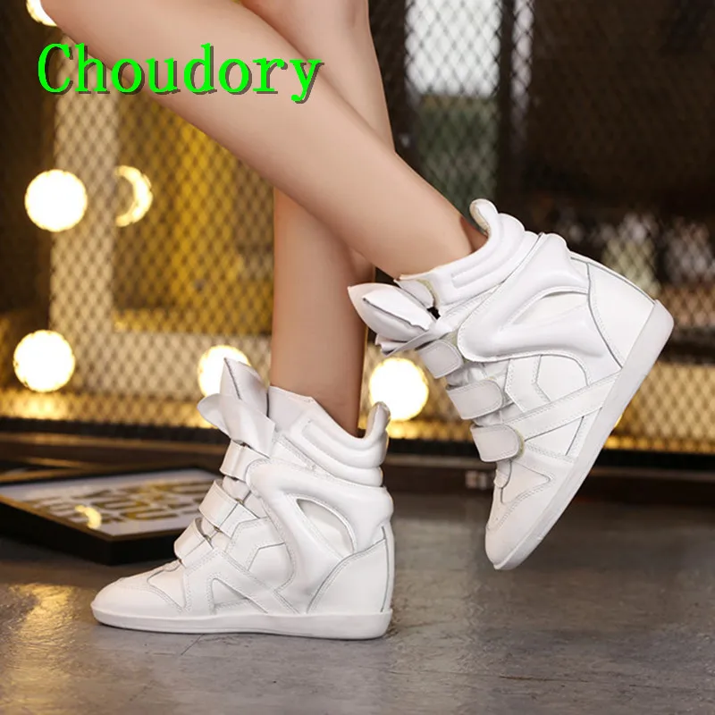Choudory Высота Увеличение Высокий Верх женская Обувь Твердые Крюк Петля