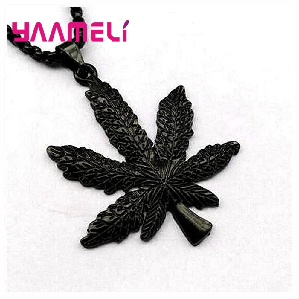 

Three Colors Weed Herb Charm Necklace Maple Leaf Pendant Necklaces Long Chain Punk Style Hip Hop Jewelry For Women