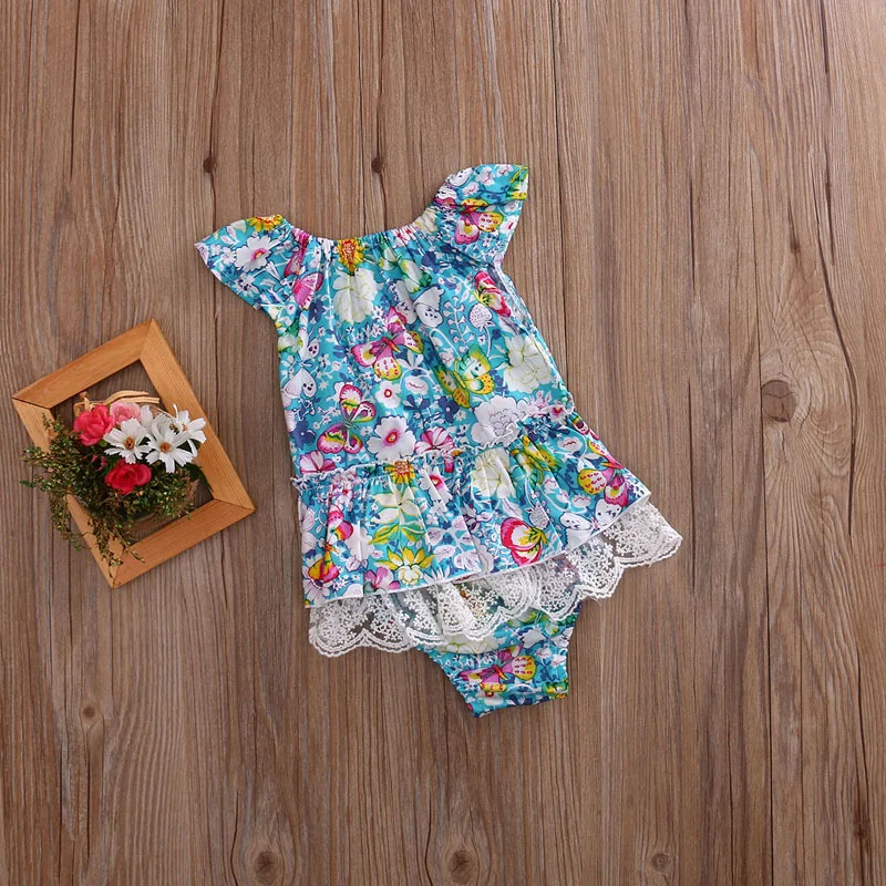 Лето 2017 г. новорожденных Милая одежда для малышей с принтом девочек О-образный