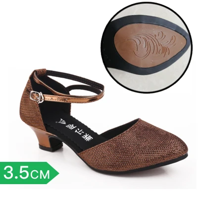Brown3.5 Tiejian/Женская обувь для латинских танцев; женская обувь для латинских танцев; Танцевальная обувь для танго, сальсы; каблук около 3,5 см и 5,5 см; L2a - Цвет: Brown3.5