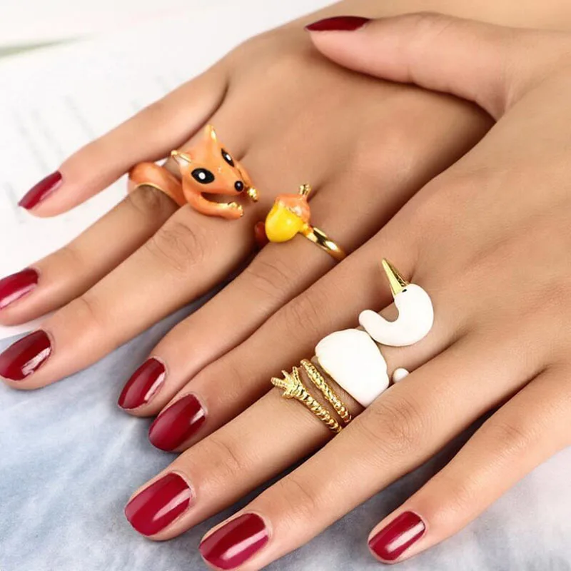 Мультфильм животных капающая белка Bijuterii 3 рис/сидячие Колечки bague lots sortijas ajustables