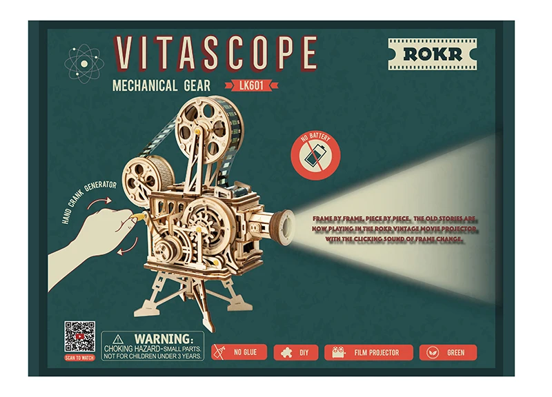 ROKR рукоятка проектор классический фильм Vitascope 3D деревянные головоломки модель строительный блок игрушки для детей и взрослых LK601