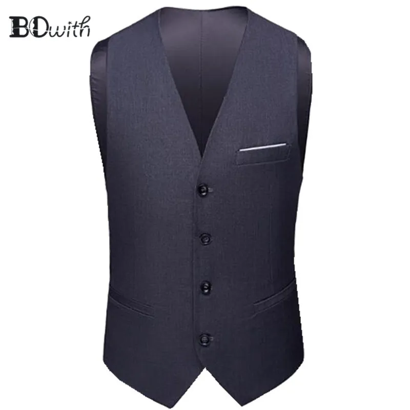 Мужской жилет темно серый облегающий без рукавов с четырьмя кнопками для деловых