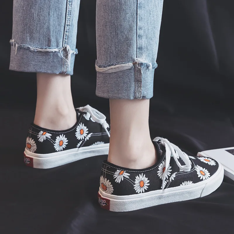 Chaussure Femme Marguerite/Женская обувь; коллекция года; сезон весна-лето; новые кроссовки с цветочным принтом; Повседневная парусиновая обувь для девочек; красивая обувь на плоской подошве с подсолнухами