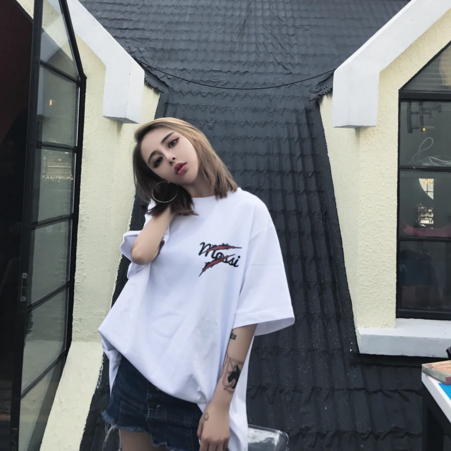 Летняя футболка женская хлопковая Футболка Harajuku с принтом в Корейском стиле Ulzzang
