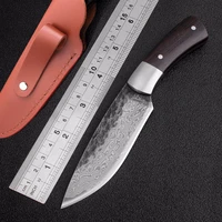 high carbon steel damascus pattern fixed blade hunting knife sharp handmade forged blade camping tactical survival rescue tool