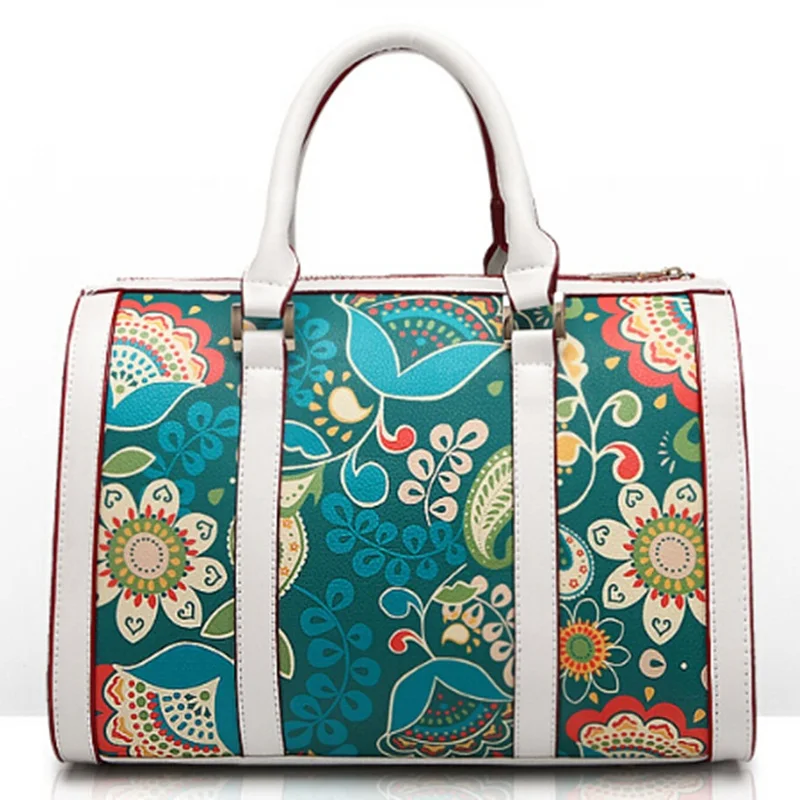 Винтаж Бостон Подушка Мультфильм Печати Цветочные Женщин Сумки Летняя Мода