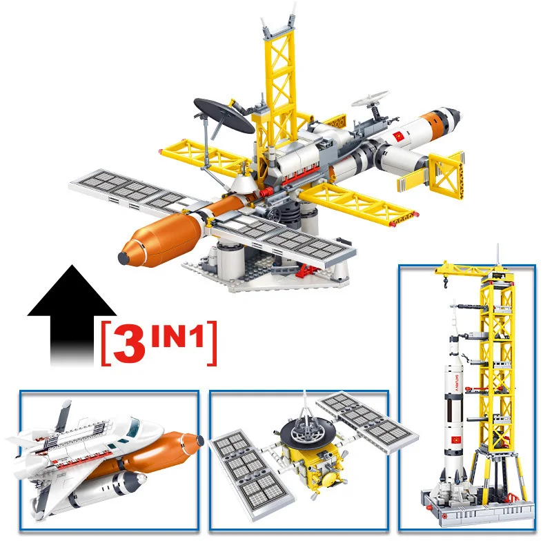 3 в 1 Spaceport пространство ракета спутник строительные блоки город Детские кубики