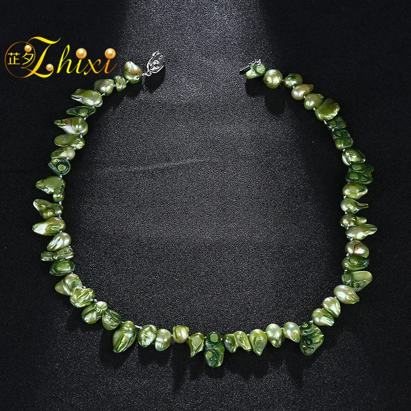 Женское ожерелье Чокеры ZHIXI из пресноводного жемчуга с натуральным камнем в