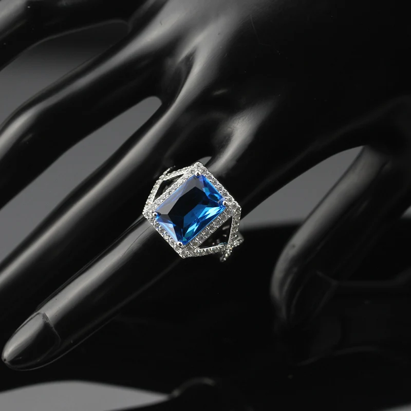 Новое поступление голубой кристалл белый Циркон Серебряные Цвет 925 марка