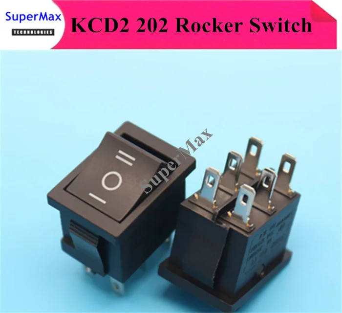 200pieces 21*15mm KCD2 202 black AC swicths 6pin 3 position on off on electrical rocker switch for electronic equipment 6A 10A