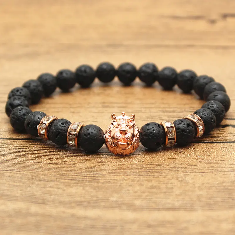 Браслет в античном стиле с золотым и серебряным покрытием Лев мужские черные