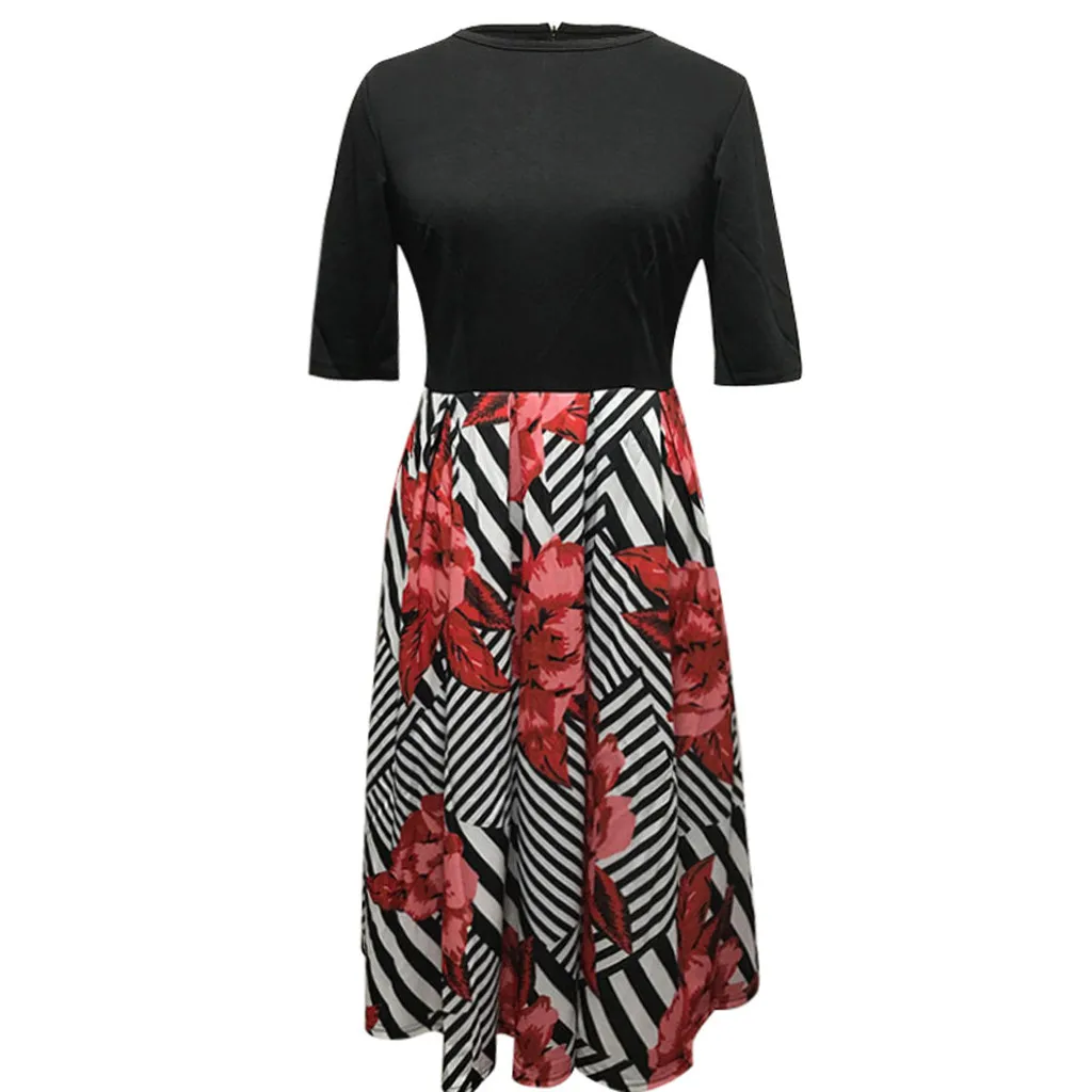 Платье женское вечернее ТРАПЕЦИЕВИДНОЕ с цветочным принтом коротким рукавом и