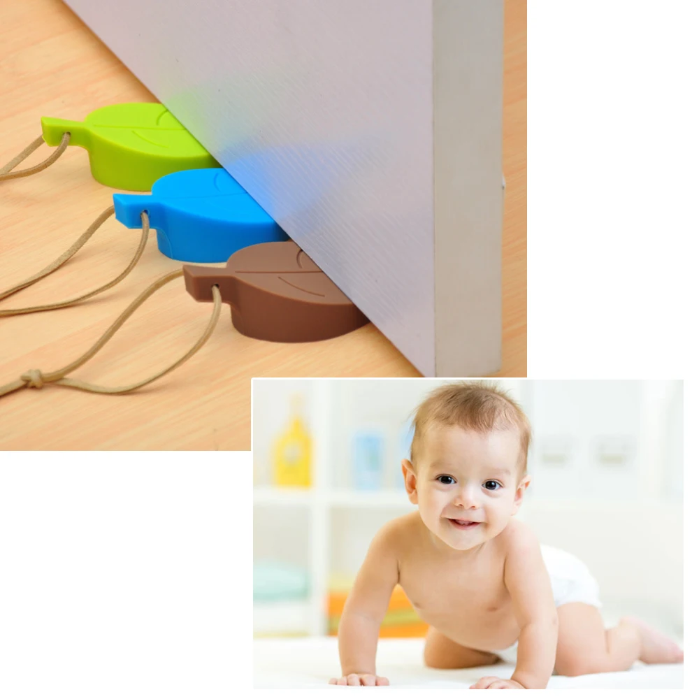 

3PCS Cute Cartoon Leaf Style Door Stopper Safety Silicon Doorstop for Baby Delicate Home Decoration 4 Colors Optional