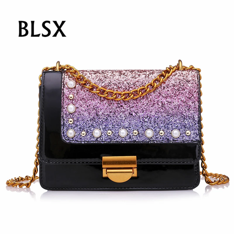 Модные женские туфли пайетки ремешок-цепочка клапаном Sac Новинка для женщин