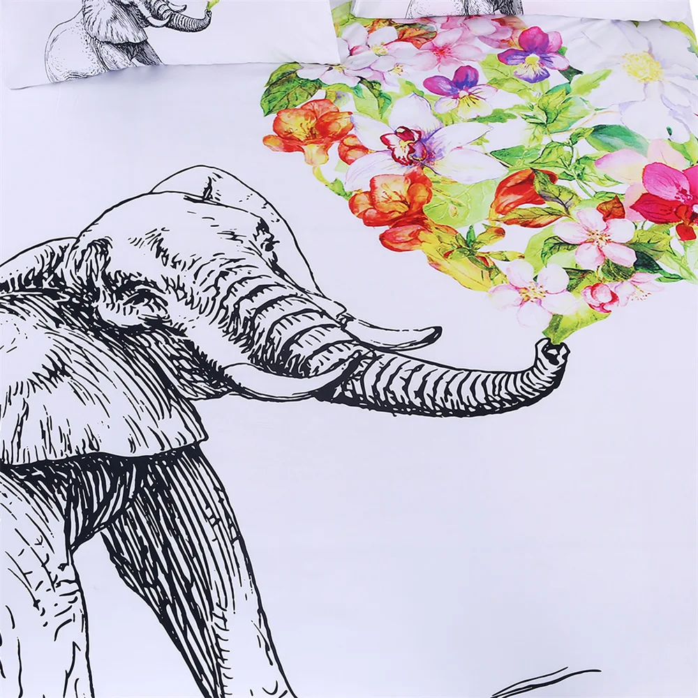 CAMMITEVER Bedding Set Elephant with Flower Duvet Cover Floral 3-Piece Bedspreads Queen For Adult Kids Horse Bedclothes | Дом и сад