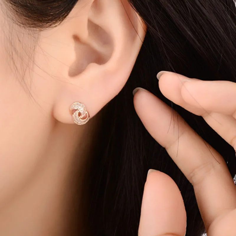 Высокое качество AAA кубический цирконий Кристалл Bijoux S90 Серебряный Лариат двойной круг серьги гвоздики для дизайнерских женщин девушка подарок на вечеринку