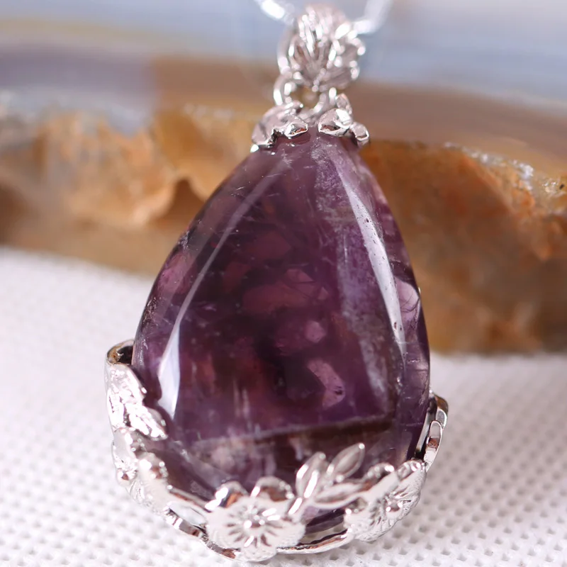 Amethyst 27x36 мм Капля воды бусина, натуральный камень тигровый глаз Сердолик Кристалл Опал Howlite лазурит кулон 1 шт. с цепочкой 18 дюймов - Окраска металла: Amethyst