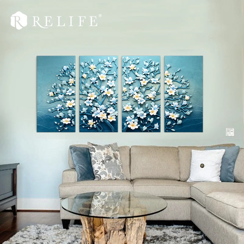 4 панели в сочетании Магнолия дерево цветущие картины домашние декоративные