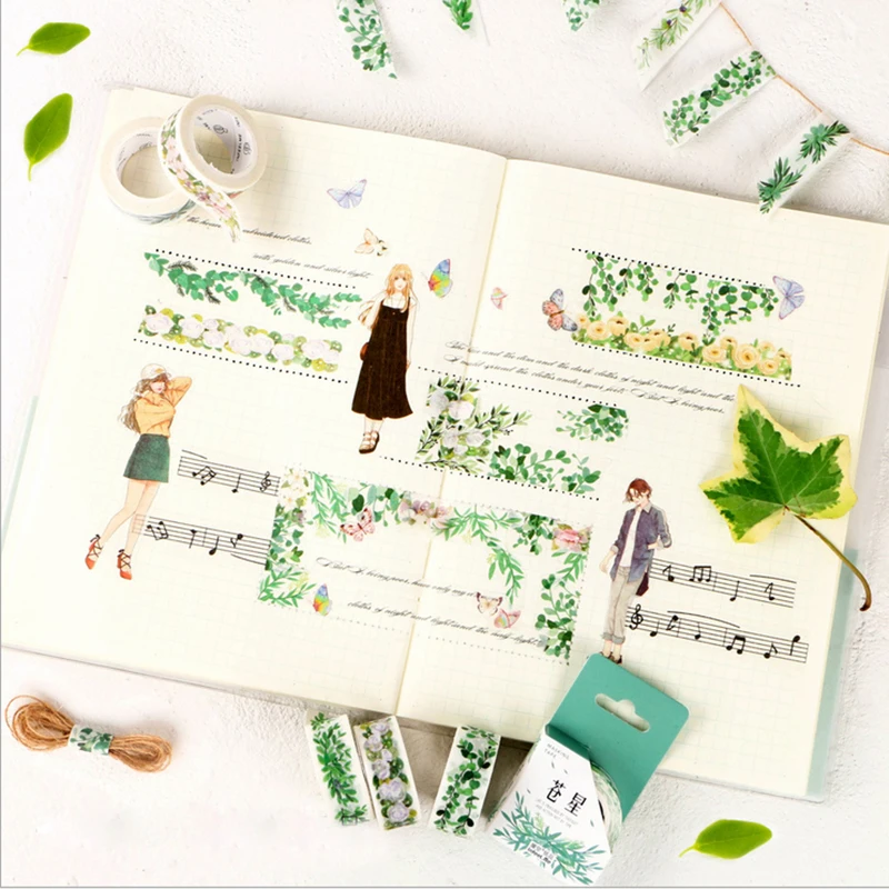1х Kawaii Green plant life васи клейкая лента kawaii DIY Скрапбукинг планировщик Маскировочная лента офисная клейкая лента канцелярские товары
