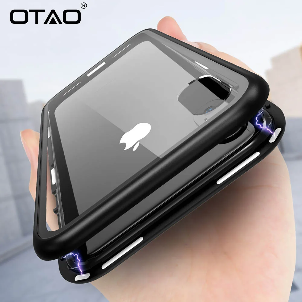 Металлический магнитный чехол OTAO для iPhone XR XS MAX X 8 Plus 7 чехлы с магнитной задней