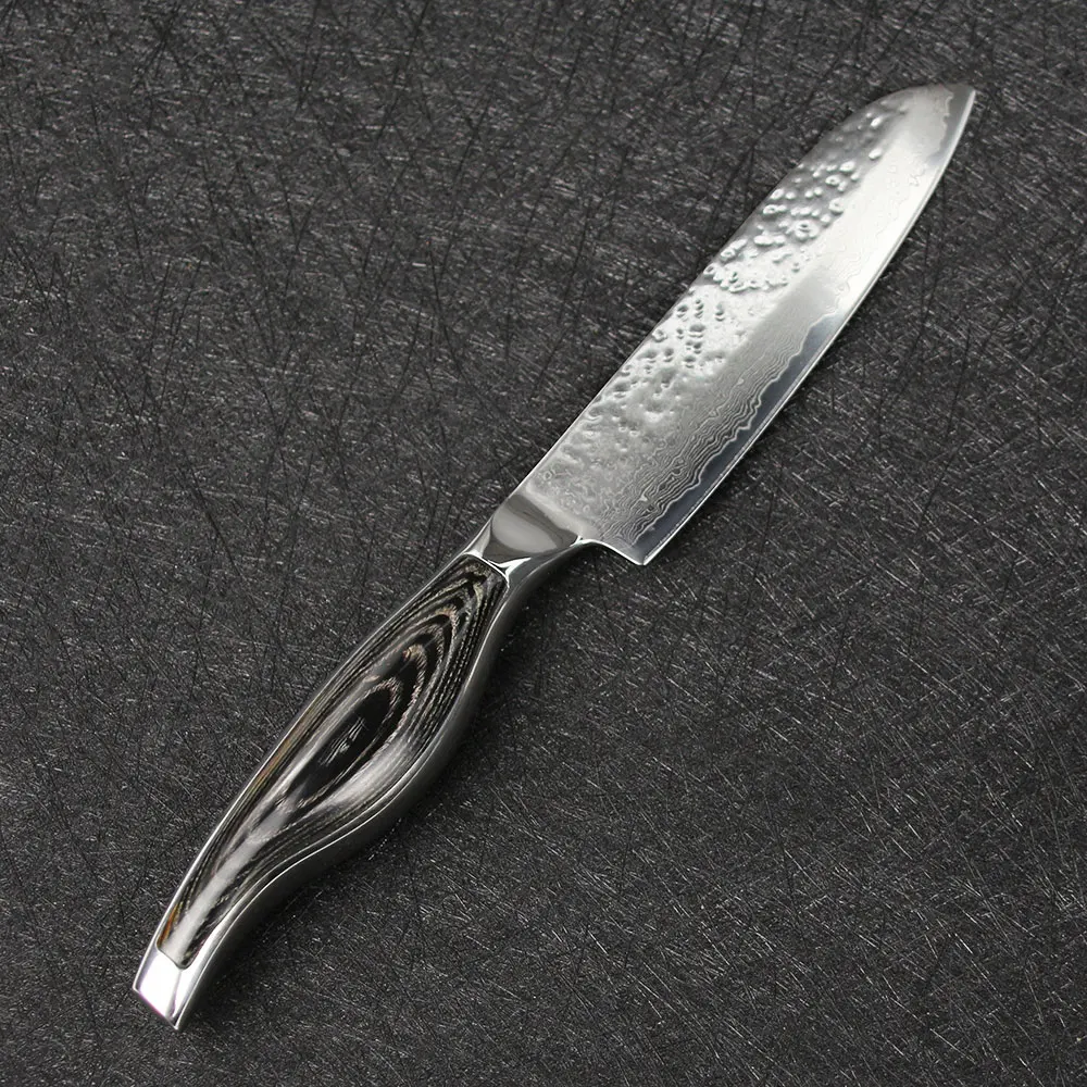 SUNNECKO 5 дюймов нож Santoku 73 слоя Дамасская сталь японский VG10 острый для резки мяса Pakka
