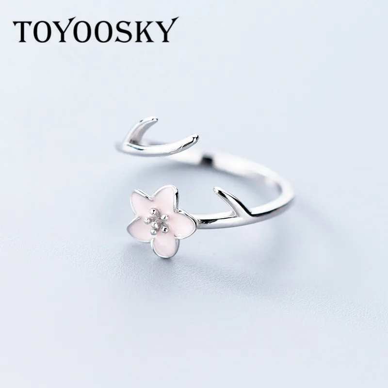 TOYOOSKY 925 ювелирные изделия из настоящего стерлингового серебра цветок растение кольцо открытие регулируемый палец кольца для девочек-подростков женщин