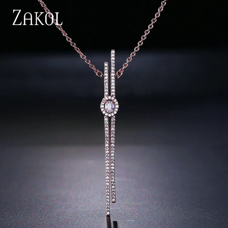 Rose Gold Color ZAKOL модное циркониевое ожерелье 11 формы белого золота массивные ожерелья с кристаллами и подвесками для вечерние FSNP2016 - Окраска металла: Rose Gold Color