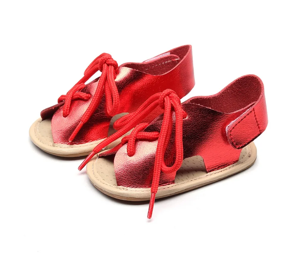 Новые модные летние сандалии из искусственной кожи на шнуровке для малышей