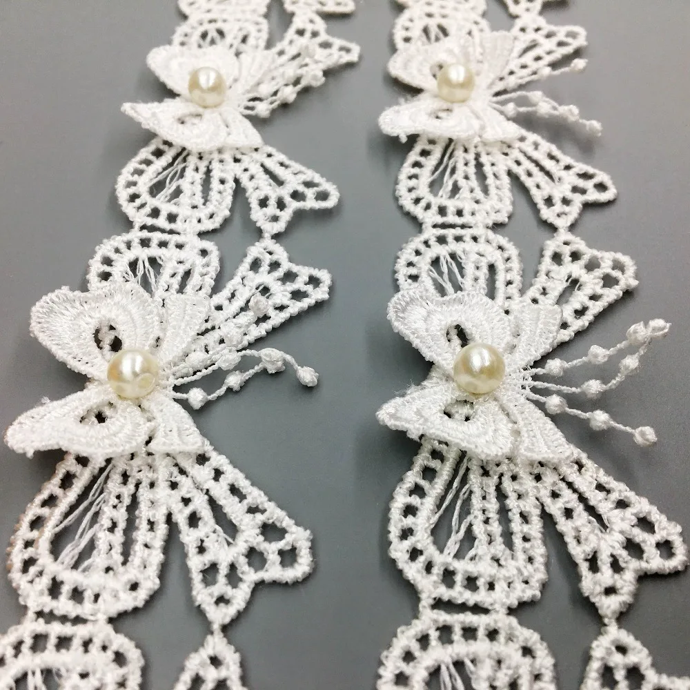 2 ярда бант бабочка кружево жемчуг аппликация отделка бисером лента шнуровка для