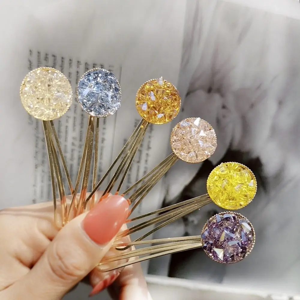 

1 PCS Korea Shiny Bright Yellow Purple Crystal Rhinestones Hair Clips Geometric Round Hairgrip Metal Hair Accessories For Women