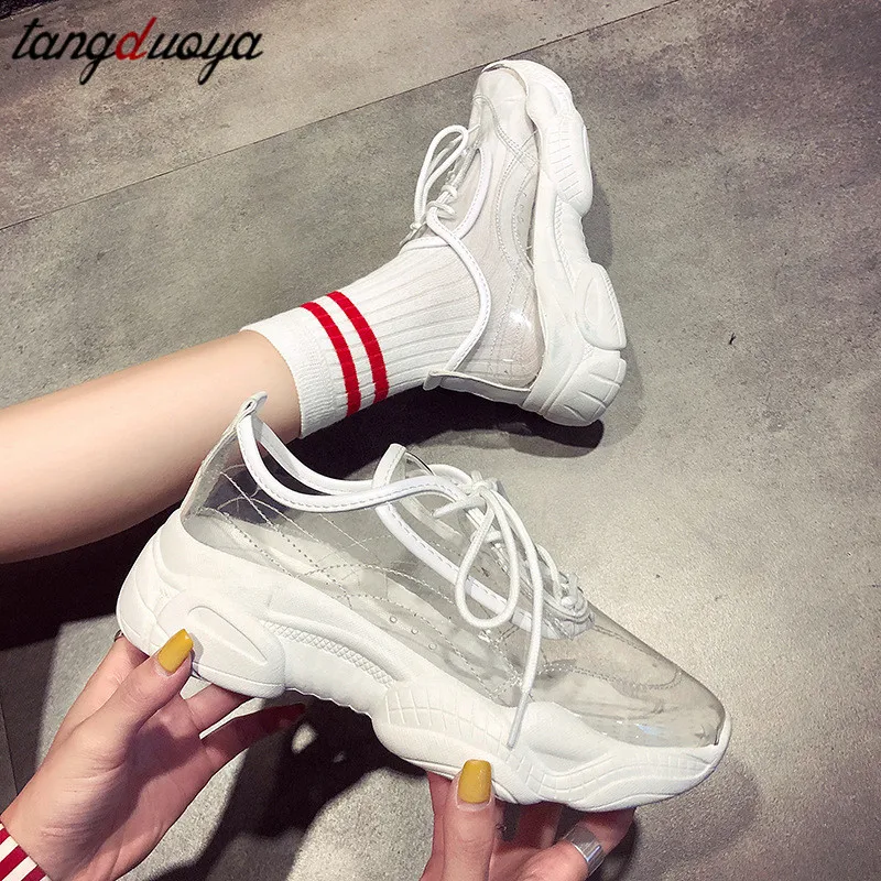 Прозрачные кроссовки из ПВХ женская обувь на платформе летние для женщин 2020 года