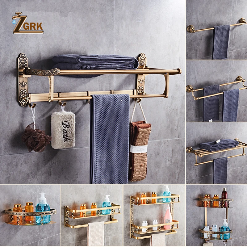 zgrk space aluminum bathroom series antique brushed towel ring toilet paper holder cup holder robe hook bathroom hardware free global shipping
