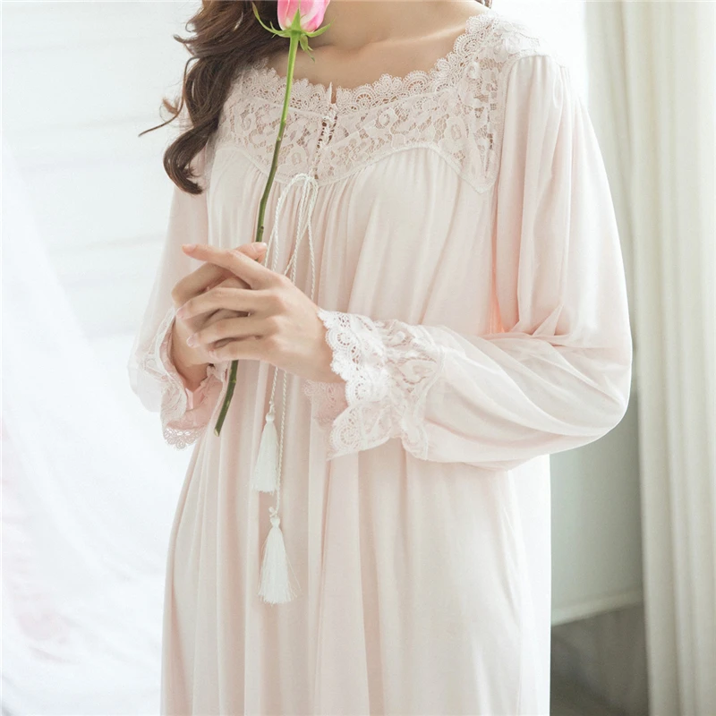 Ночная рубашка 2020 кружевная ночная винтажная Домашняя одежда Однотонная женское
