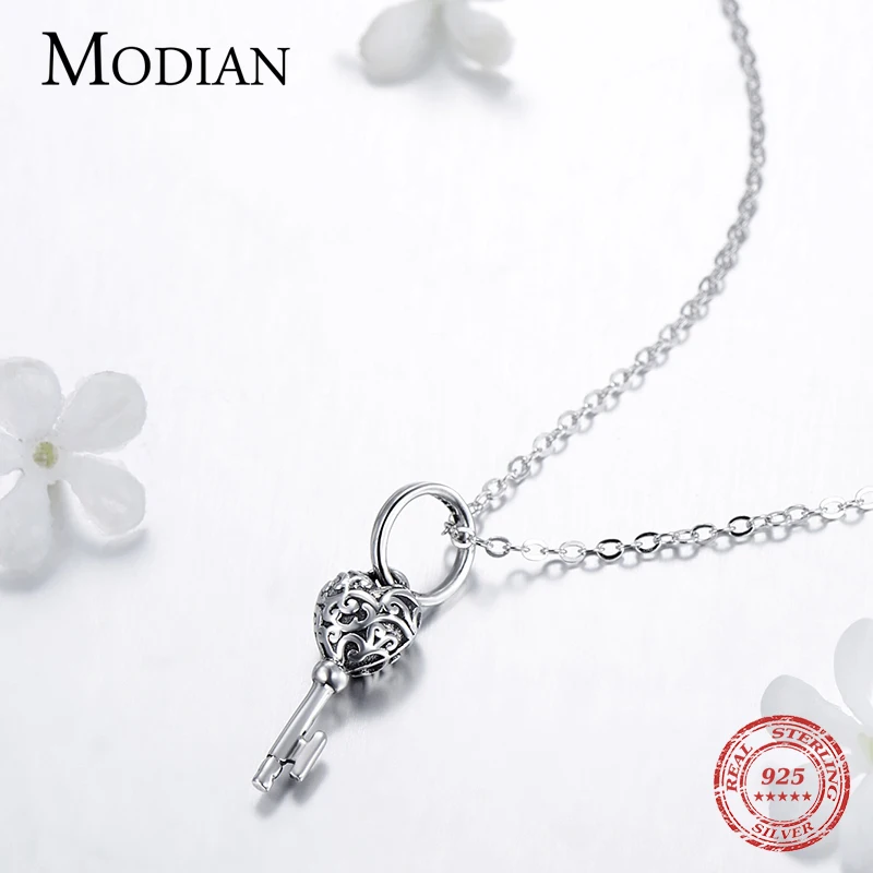 Modian настоящая 925 пробы, модное винтажное ожерелье в форме сердца, подвеска, Очаровательная простая цепочка для женщин, роскошное серебряное ювелирное изделие