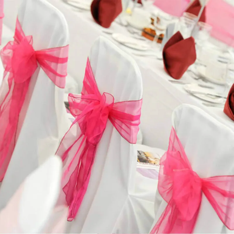 

5 Pieces Candy Color Satin Lace Gauze Chair Seat Back Bow Belt Ribbon Ribbon Wedding Party Banquet Decoration