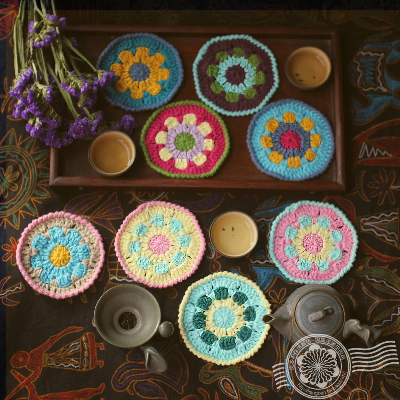 1 комплект DIY ремесло многоцветные вязаные шерстяные подставки для напитков