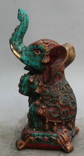 JP S0522 9&quot Chinese Red Coral turquoise Bronze Folk Auspicious elephant Statue sculpture B0403 | Дом и сад