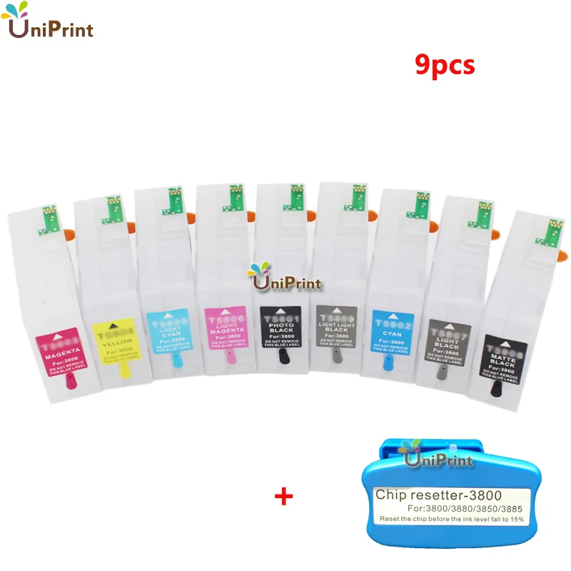 9 шт. многоразовый чернильный картридж для epson 3800 pro3800 pro с чипом resetter T5801 80 мл|ink