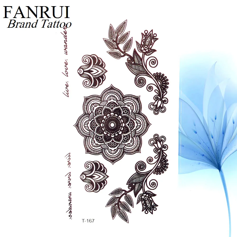 3D черная мандала цветок хны временная татуировка подвески для девушек наклейки