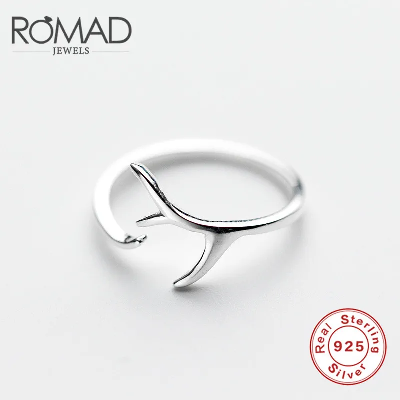 ROMAD однотонные 925 кольцо стерлинговоe серебряное оленьи рога ювелирные изделия