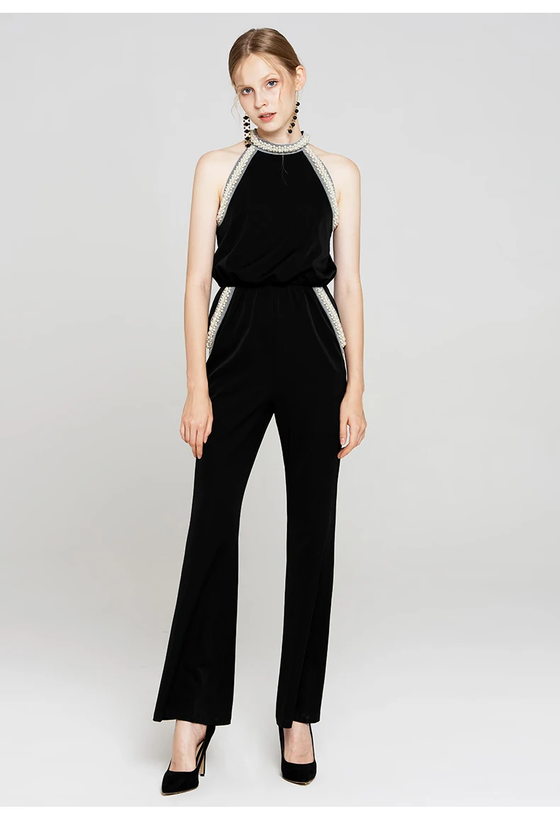 Блестящий черный женский шифоновый комбинезон с блестками сиамский | Женская