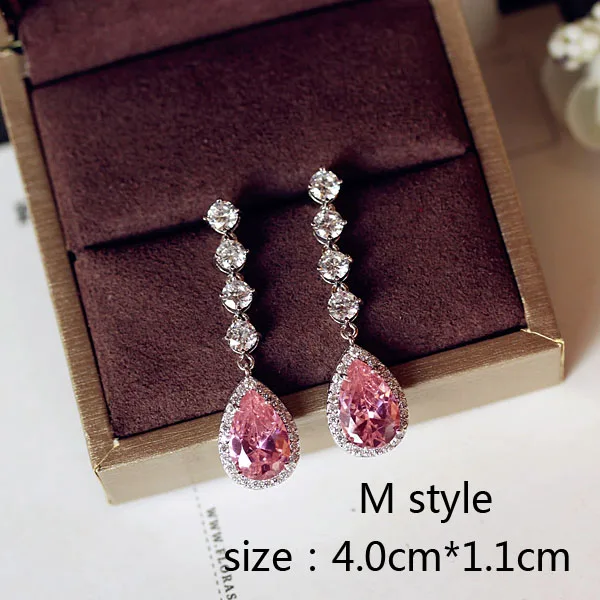 M style Модные Милые Розовые Квадратные серьги с кристаллом в виде цветка, сердца, бабочки, кубического циркония, женские вечерние, свадебные, подарок на день рождения - Окраска металла: M style