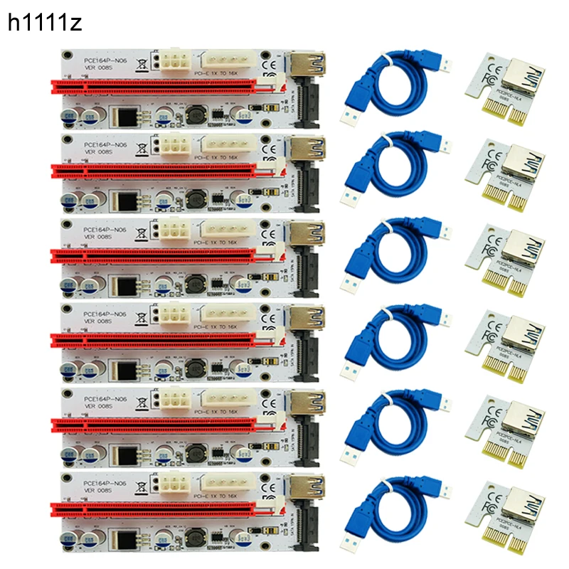 6 шт. VER008S Molex 4Pin SATA 6PIN PCI Express E Riser Card 008s 008 адаптер 1X к 16X USB 3 0 удлинитель для BTC