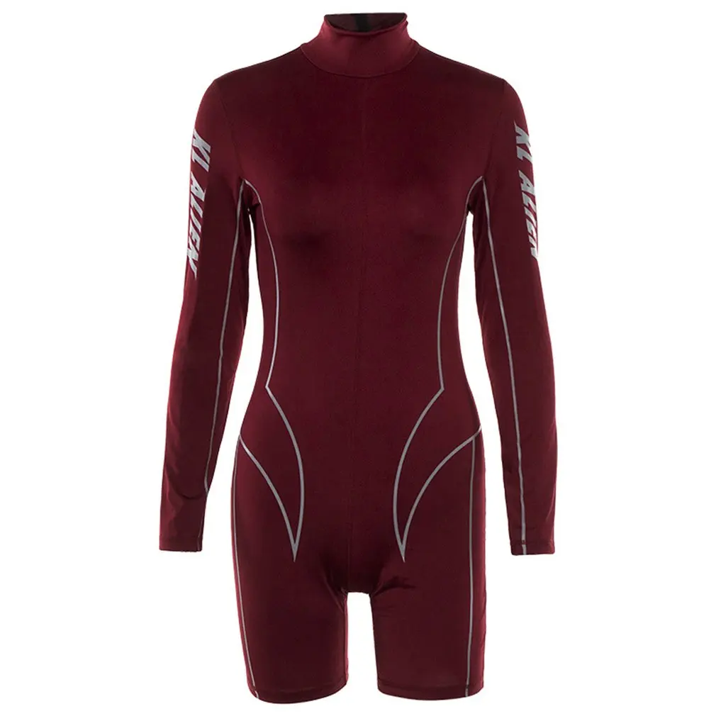 Женский водолазка с длинным рукавом комбинезон для фитнеса В Полоску Пэчворк