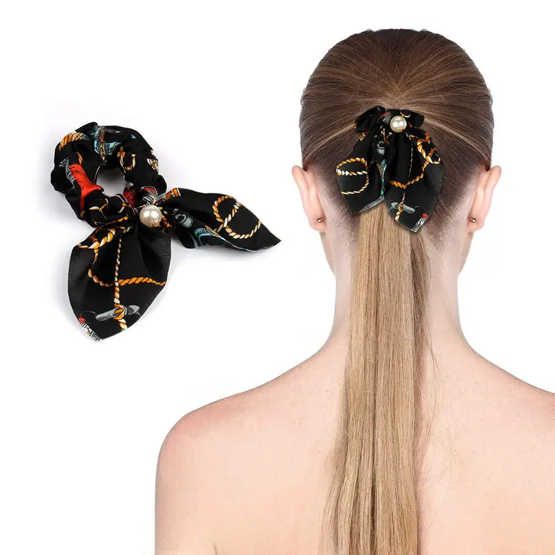 20pcs Bowknot Silk Hair Scrunchies Set Women Pearls Floral Accessories Rubber Rope Ponytail Bows Tie Scrunchie |