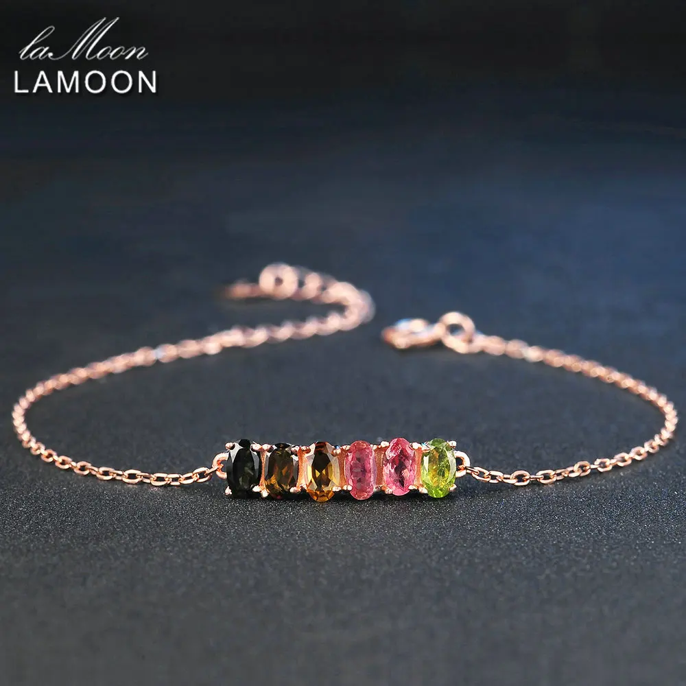 LAMOON 925 Sterling Siver 6 шт. 3*5 мм Овальный разноцветный турмалиновый браслет S925