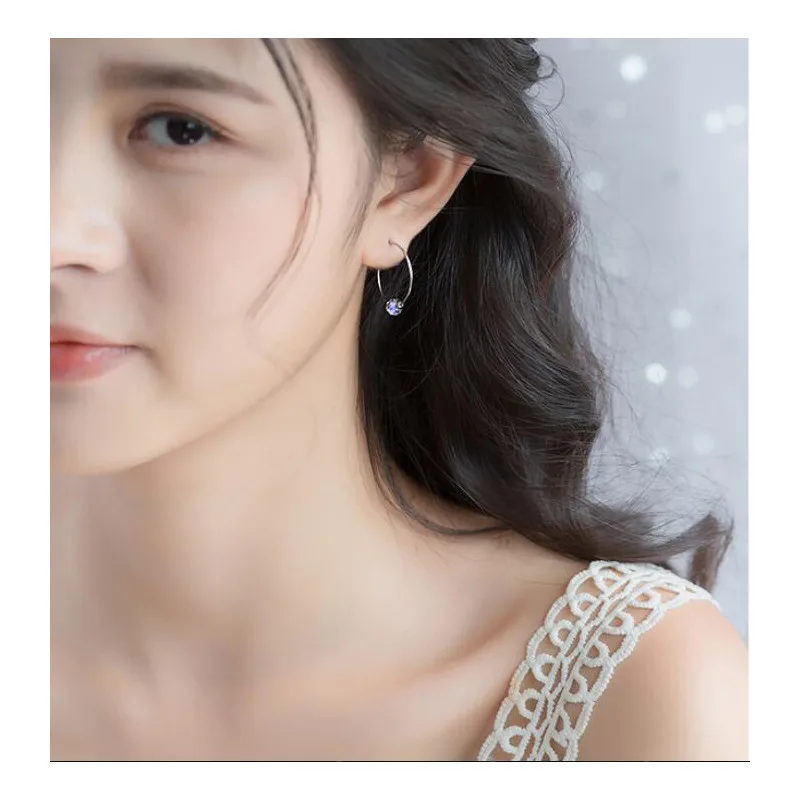 Женские серьги-кольца из серебра 100% пробы с кристаллами | Украшения и аксессуары