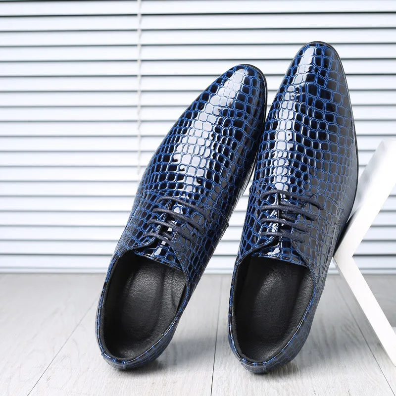 blue dress shoes Merkmak/Новинка года; качественные мужские туфли из лакированной кожи; Zapatos de hombre; размеры 38-48; черные кожаные мягкие Мужские модельные туфли - Цвет: blue dress shoes